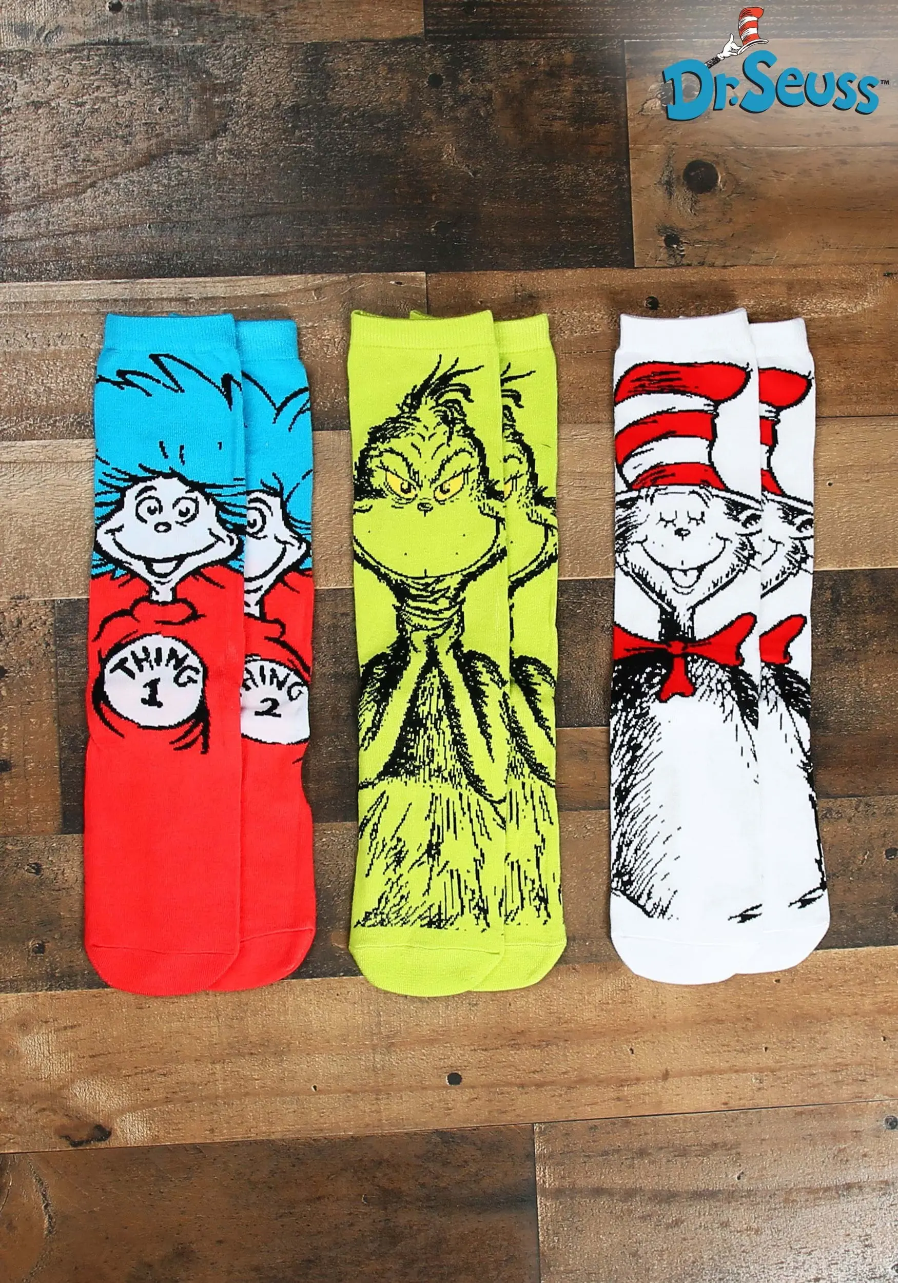 Dr. Seuss Characters Crew Sock Set Adult 3 Pairs