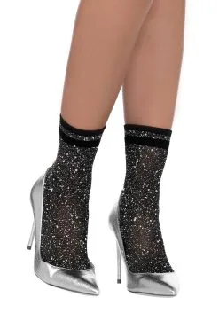 Women's Black And Silver Lurex Shimmer Ankle Socks