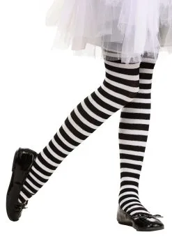 Black/White Striped Tights For Girls