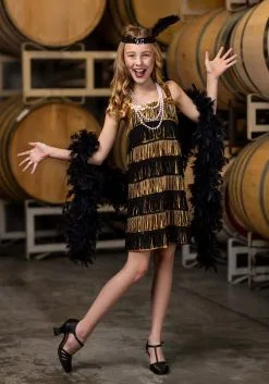 Kid's Gold And Black Fringe Flapper Costume