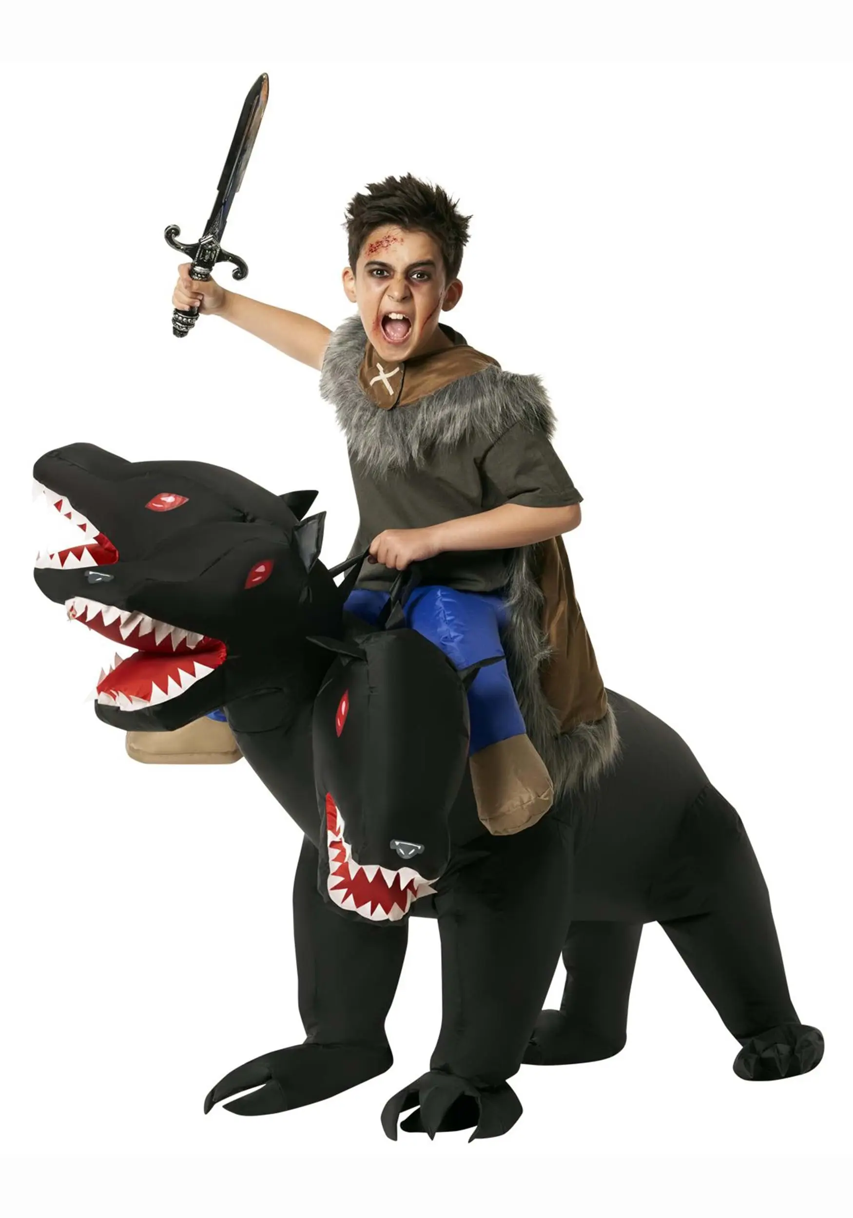 Evil 3-Headed Dog Ride On Inflatable Costume For Kids - Image 3
