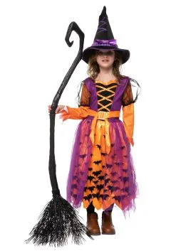 Light Up Orange Bat Witch Costume For Toddler/Girls