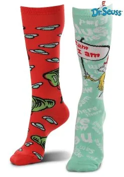 Mismatched Green Eggs & Ham Knee High Costume Socks