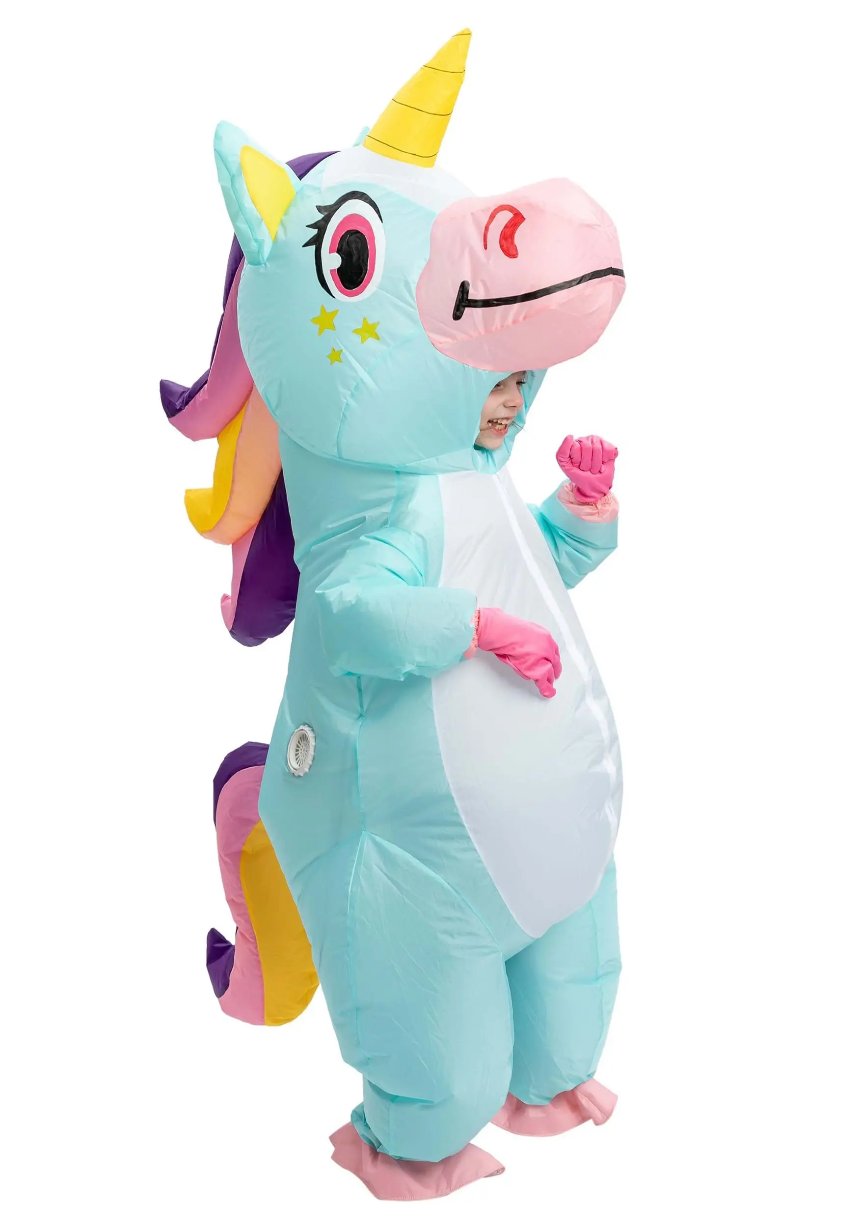 Inflatable Blue Unicorn Costume For A Child - Image 4