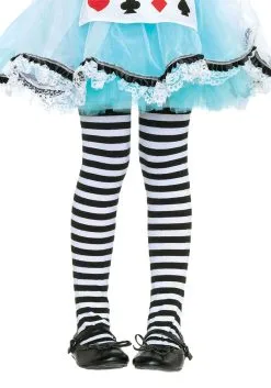 Kids Black And White Striped Tights