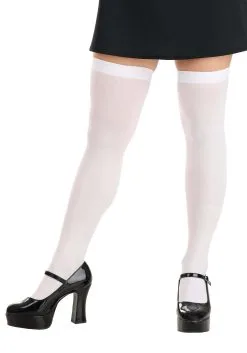 Opaque White Thigh High Stockings For Women
