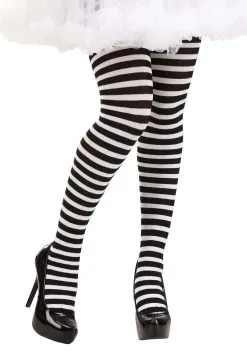 Black/White Striped Tights For Women