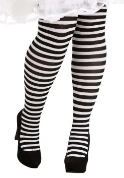 Plus Size Black/White Striped Tights For Women